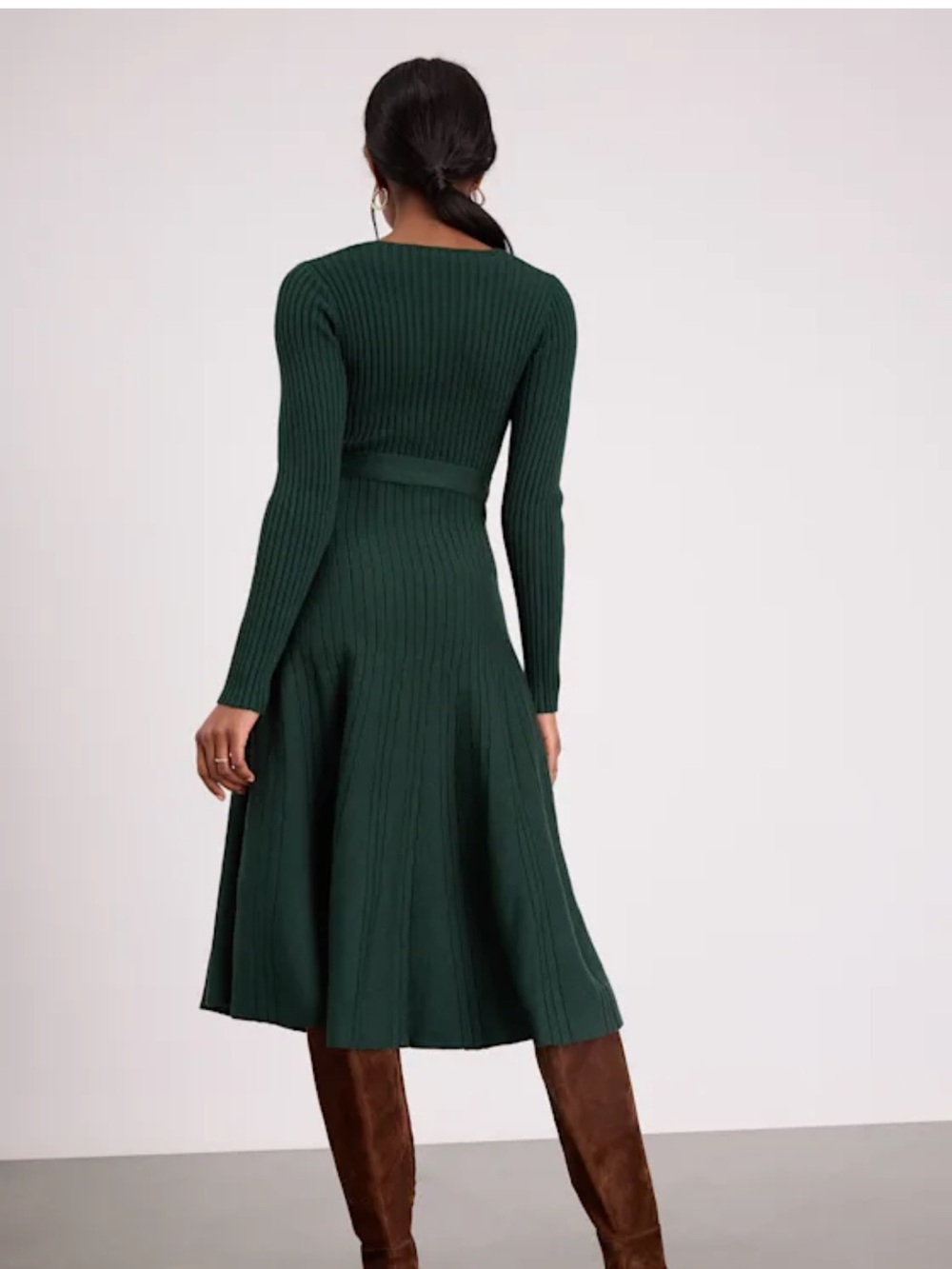 Lulu's Forest Green Ribbed Wrap Midi Dress - Picture 3 of 6